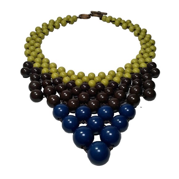 Collar Bib Necklace Beaded Purple Green Grape Blueberry Like Style Beads 14" - Picture 8 of 8